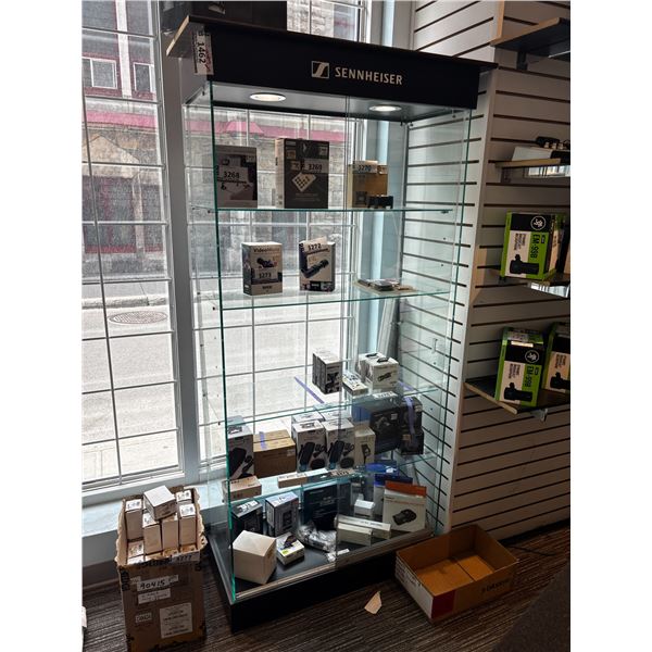 GLASS SENNHEISER DISPLAY WITH LIGHT 35"x16"x78" -(EMPTY)