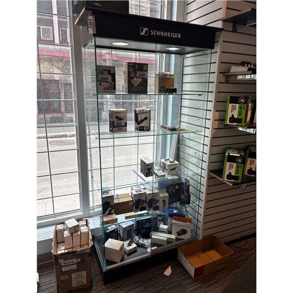 GLASS SENNHEISER DISPLAY WITH LIGHT 35"x16"x78" -(EMPTY)