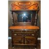 Image 2 : Carved Oak Sideboard with Mirror and Glass Jar