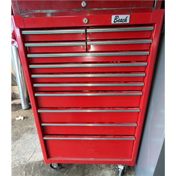 Beach Red Metal Rolling Tool Chest With Tools