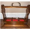 Image 6 : Wood And Brass Tantalus With Three Cut Glass Decanters