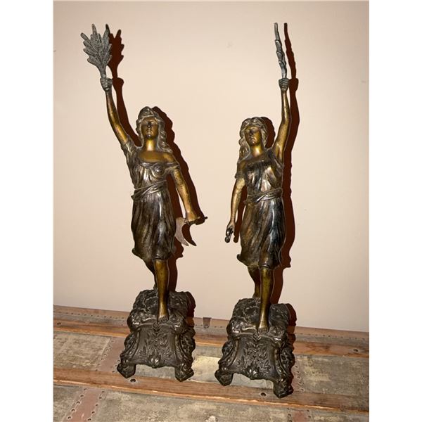 Cast Metal Female Harvest Statues with Bases