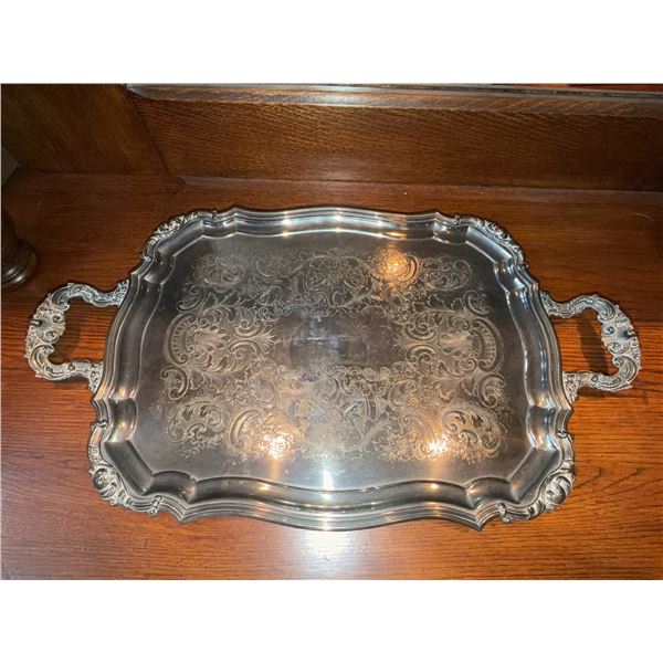 Reproduction Old Sheffield Plate Serving Tray with Ornate Handles