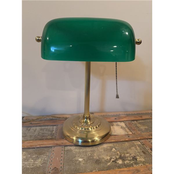 Brass Bankers Lamp with Green Glass Shade, Tested and Working