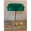 Image 1 : Brass Bankers Lamp with Green Glass Shade, Tested and Working