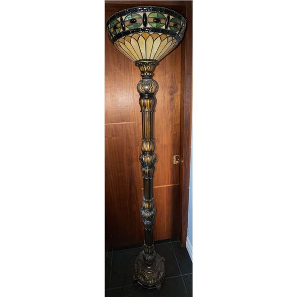 Stained Glass Torchiere Floor Lamp, Tested and Working