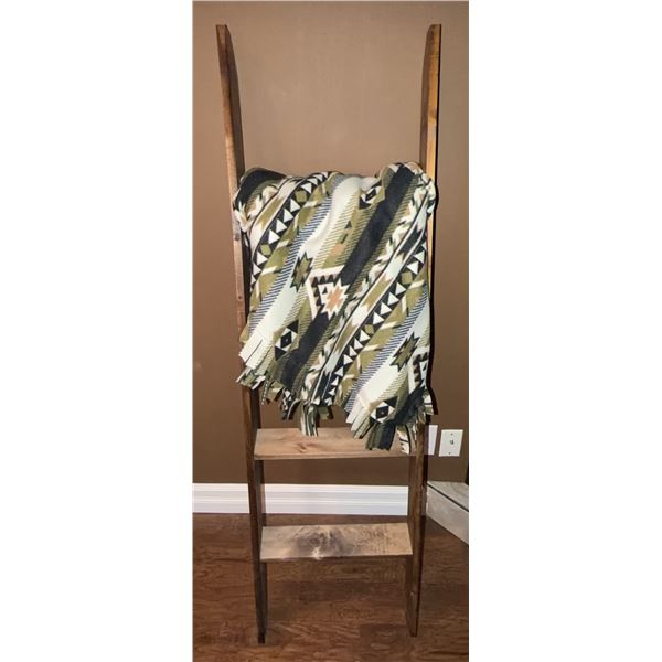 Wooden Blanket Ladder with Southwestern Pattern Blanket
