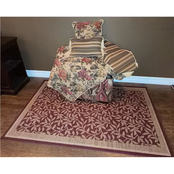 Bedroom Set with Bedskirt, Pillows, Shams, Comforter, Rug, and Storage Ottoman