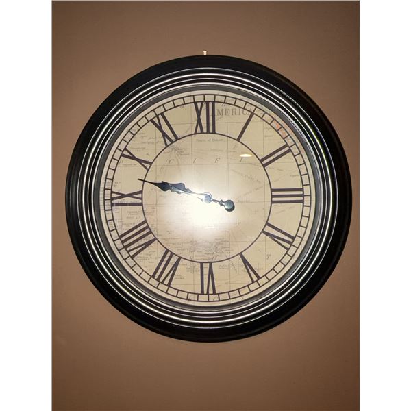 Wall Clock With Map Face and Roman Numerals