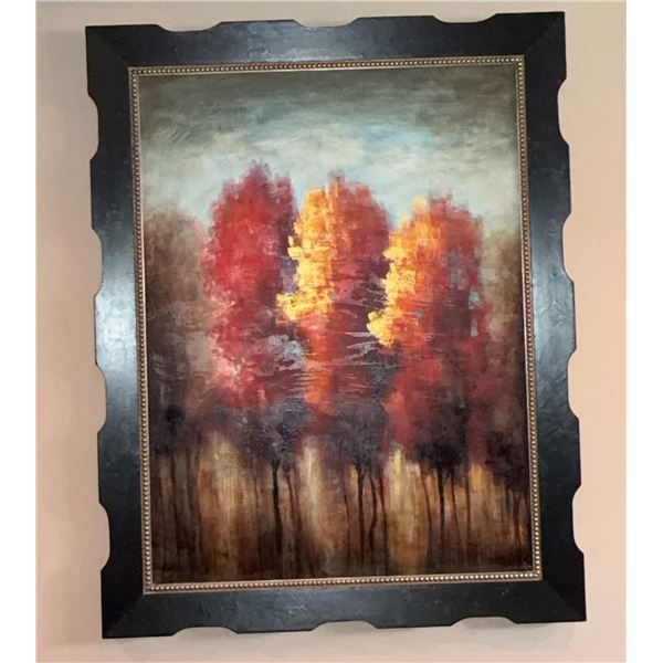 Framed Oil Painting of Autumn Trees on Canvas