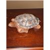Image 3 : Wicker Basket With Ceramic Turtle Box, Blue Vase, and Bookends