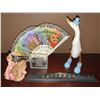 Image 1 : Decorative Collectible Lot: Josef Musical Figurine, Painted Goose, Fan, and More