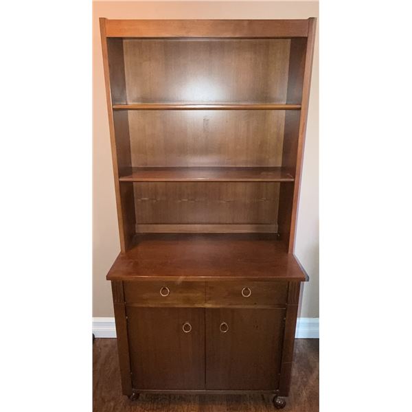 Wood Cabinet with Shelves and Lower Storage on Casters
