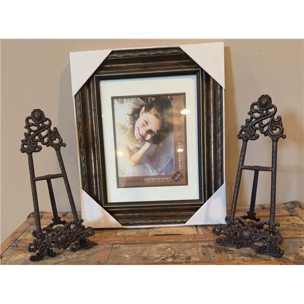 Ornate Cast Metal Easels With 11x14 Inch Picture Frame