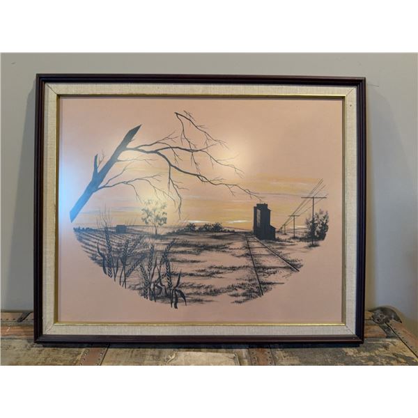 Framed Rural Landscape Print with Mat and Wood Frame