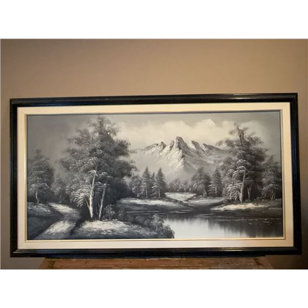 E. Hunter Monochrome Mountain Landscape Oil Painting
