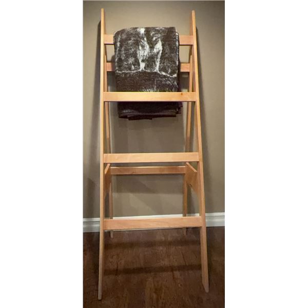 Wooden Blanket Ladder With Folded Blanket