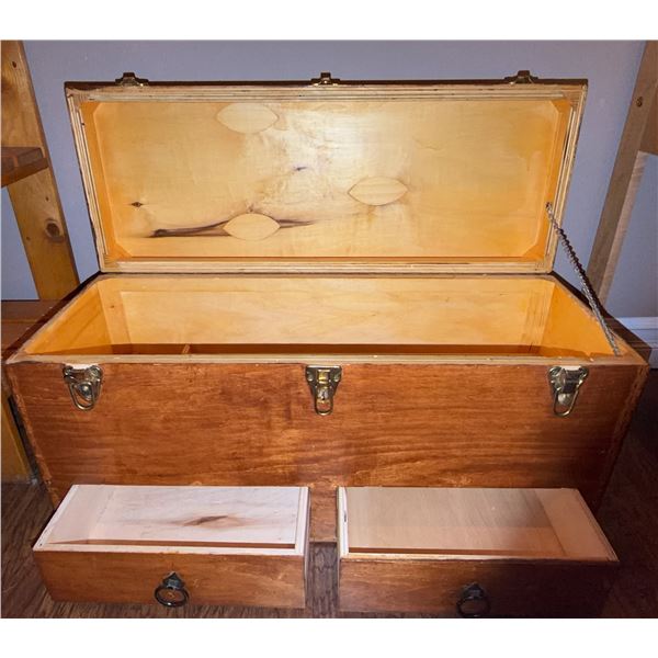 Wooden Storage Chest with Brass Hardware and Drawers