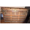 Image 1 : Wood and Metal-Banded Steamer Trunk with Brass Hardware