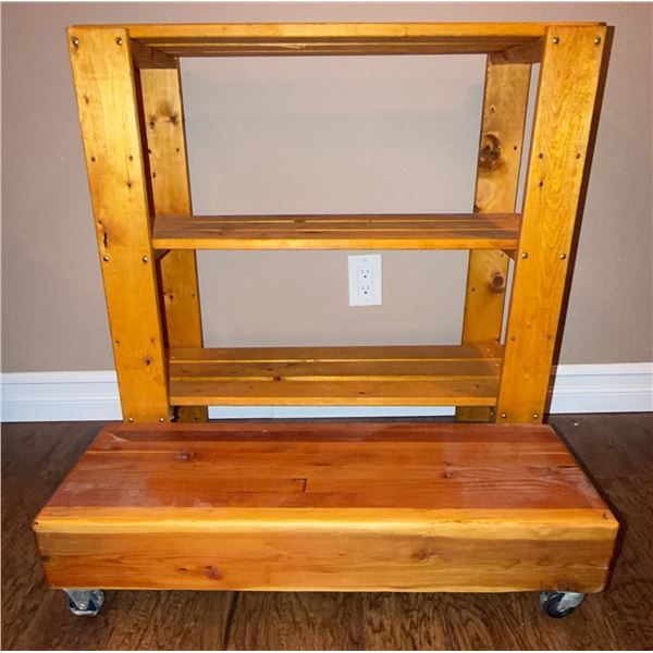 Two Solid Wood Utility Shelves, One with Casters