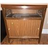 Image 1 : Mid-Century Wood Veneer Record Cabinet with Sliding Doors