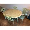 Image 1 : Retro Kitchen Table With 4 Green Vinyl Chairs and Leaf