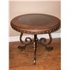 Image 1 : Round Metal and Wood Accent Table with Scroll Legs
