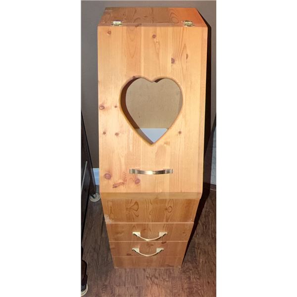 Wooden Storage Bin With Heart Cutout and Two Drawers