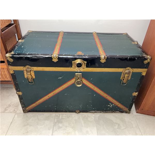 Green and Black Steamer Trunk with Brass Hardware