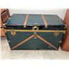 Image 1 : Green and Black Steamer Trunk with Brass Hardware