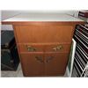 Image 1 : Wood Cabinet with Faux Marble Laminate Top and Brass Handles