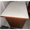 Image 6 : Wood Cabinet with Faux Marble Laminate Top and Brass Handles