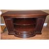 Image 1 : Dark Wood Media Console with Shelves and Drawer