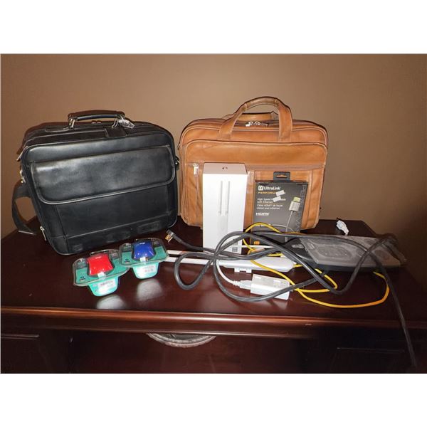 Tech Accessories Lot: 2 Briefcases, Logitech Mice, Ubiquiti, Cables