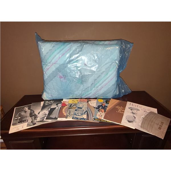 Vintage Knitting Patterns and Floral Blue Comforter