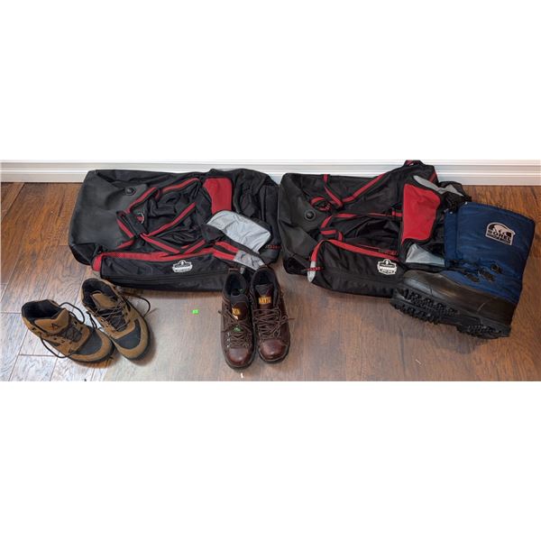 3 Pairs Hiking and Work Boots With 2 Rolling Bags
