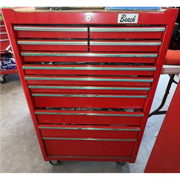 Beach Red Rolling Tool Chest With Assorted Tools