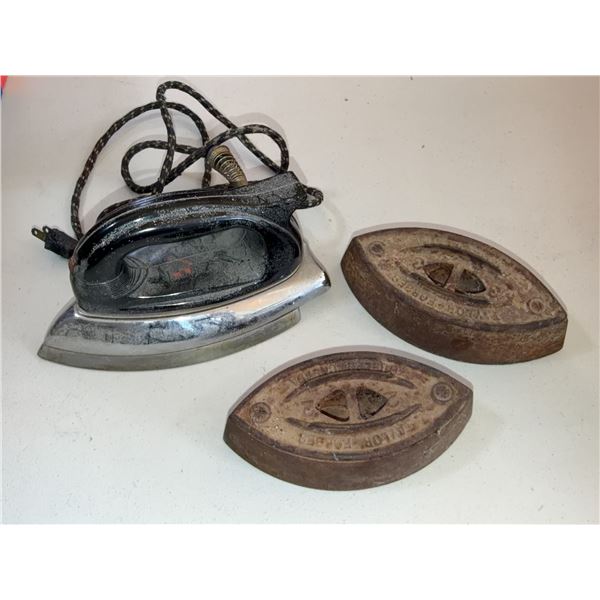 1 Vintage Electric Iron and 2 S. Tarlow-Forges Tailor's Irons
