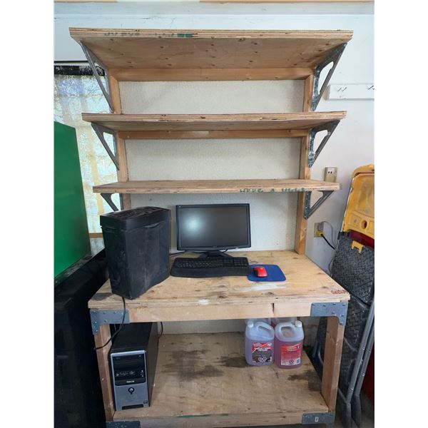 Two Heavy Duty Wooden Workbenches with Shelving Units