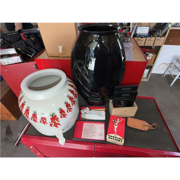 Two Decorative Dispensers With Calendar and Accessories