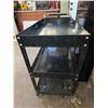 Image 3 : Metal Utility Cart, Four-Drawer File Cabinet, and Green Storage Locker