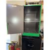 Image 7 : Metal Utility Cart, Four-Drawer File Cabinet, and Green Storage Locker