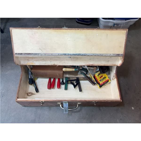 Large Wooden Toolbox with Hand Tools and Accessories