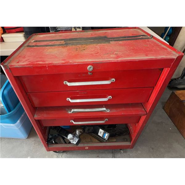 Beach Red Metal Rolling Tool Chest with Tools