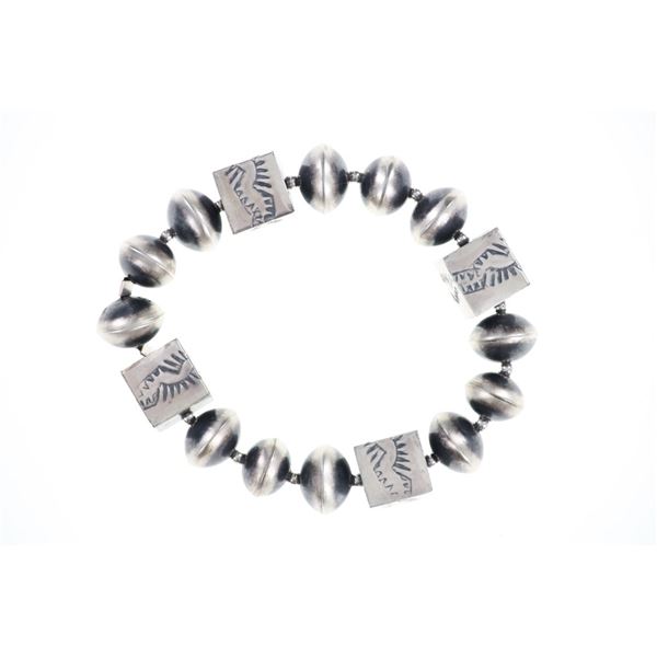 Navajo Sterling Silver Cube & Pearl Bracelet