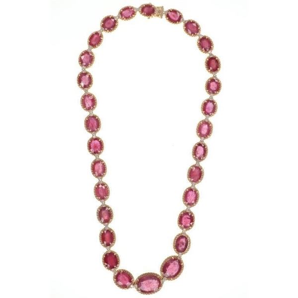 Stunning Natural Ruby Corundum & Diamonds Necklace