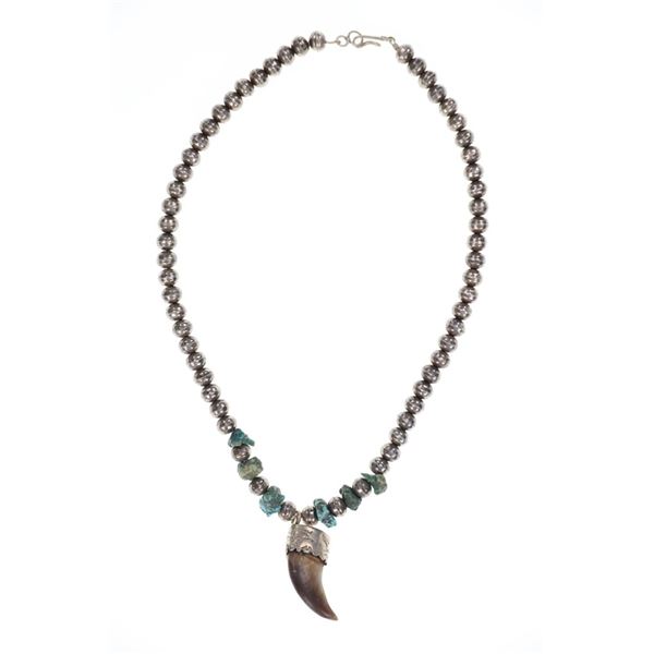 Navajo Sterling Silver Pearl & Bear Claw Necklace