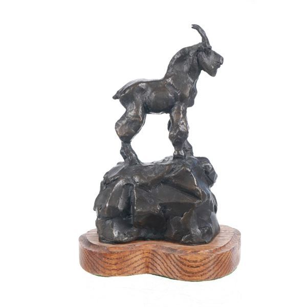 Signed Gary Schildt Bronze Mountain Goat Sculpture