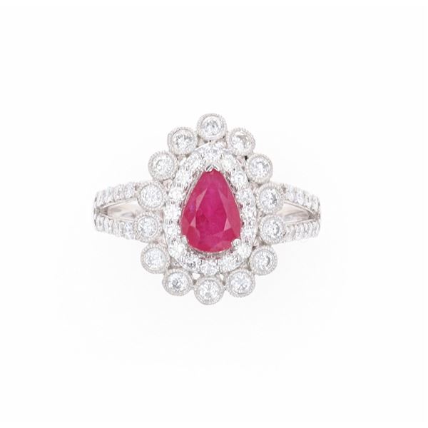 Platinum 1.33ct Ruby and 0.82ct Diamond Ring