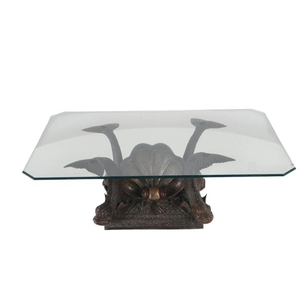 LaBarge Venetian Grotto Figural Bronze/Glass Table